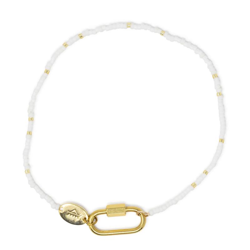 Beaded Charm Anklet - White and Gold