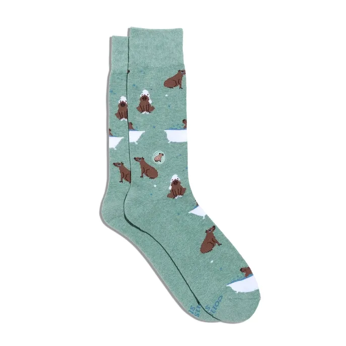 Crew Socks That Support Mental Health Green Capybaras