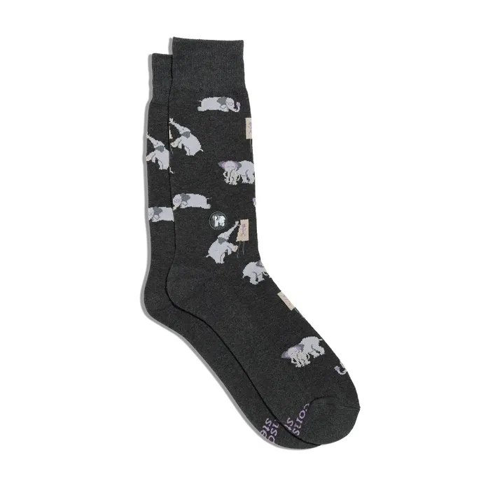 Crew Socks That Support Mental Health Gray Elephants, Size: Small