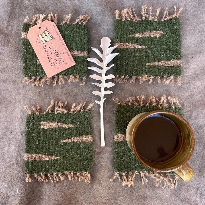 Wool Coasters Set of Four Natural Green