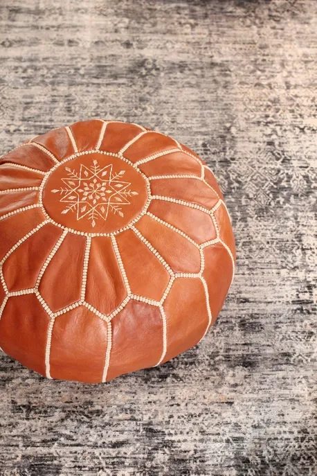 Jasmine Floral Stitched Leather Pouf