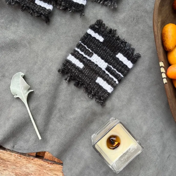 Wool Coasters Set of Four Black and White