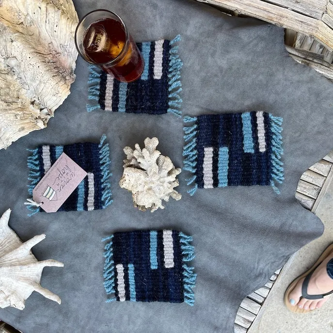 Wool Coasters Set of Four Nautical Blue
