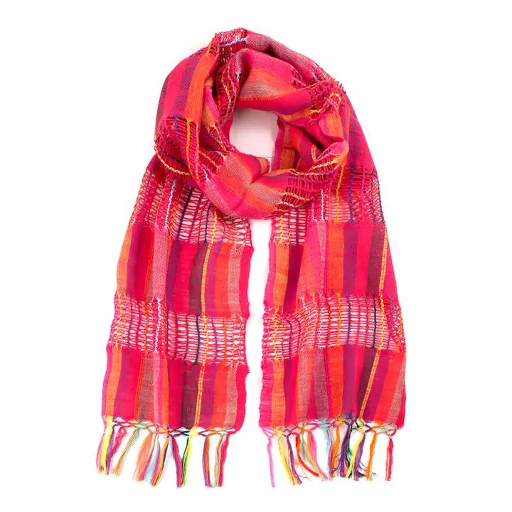Handwoven Cotton Lattice Scarf - Pink