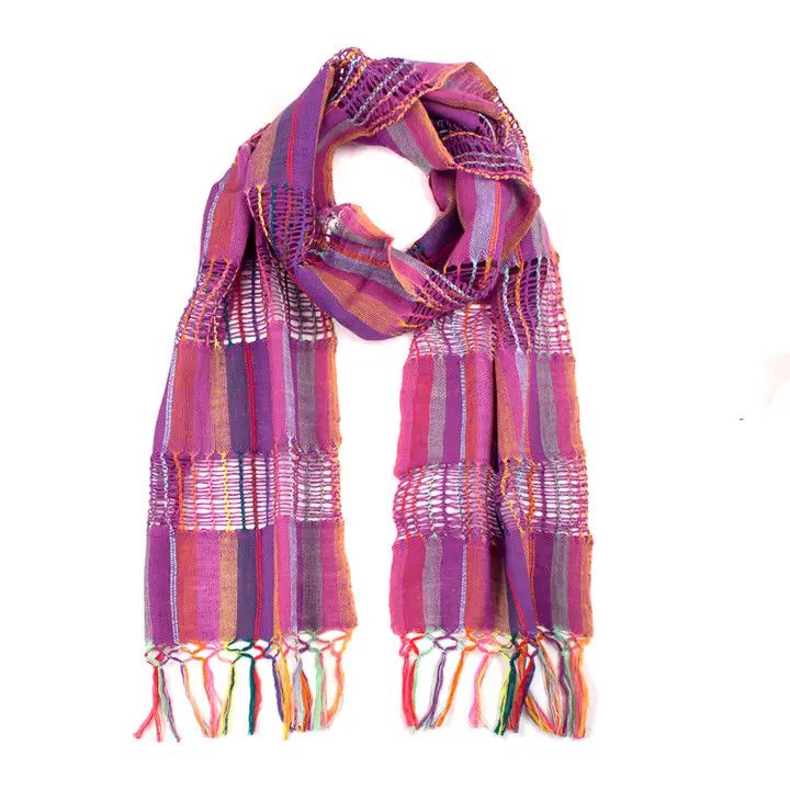 Handwoven Cotton Lattice Scarf - Purple