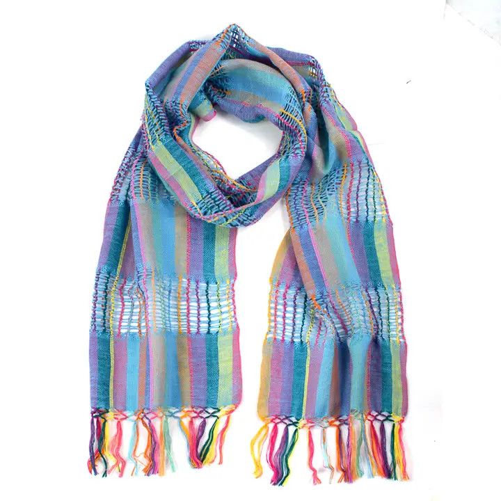Handwoven Cotton Lattice Scarf - Blue