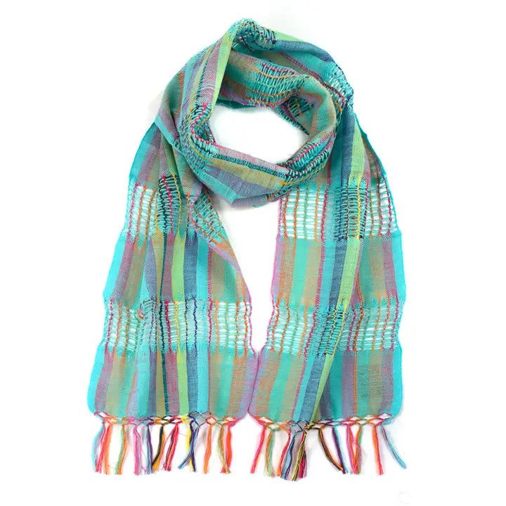 Handwoven Cotton Lattice Scarf - Aqua