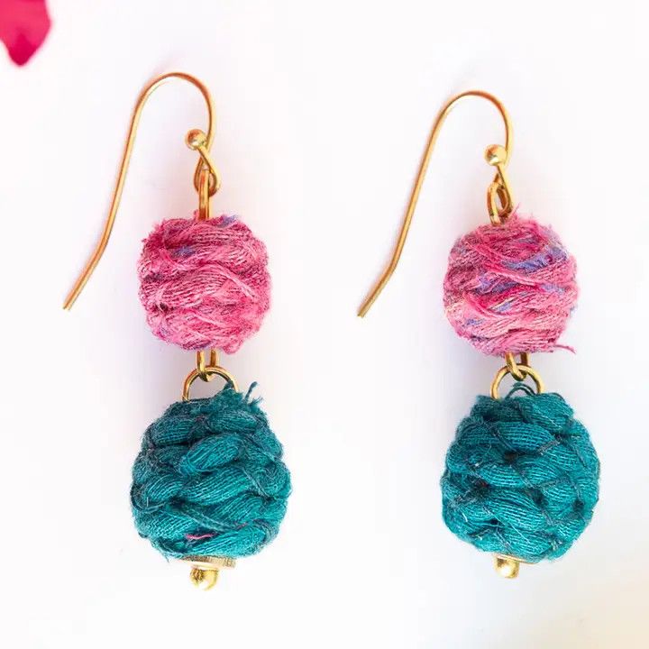 Kantha Threaded Bloom Drop Earrings