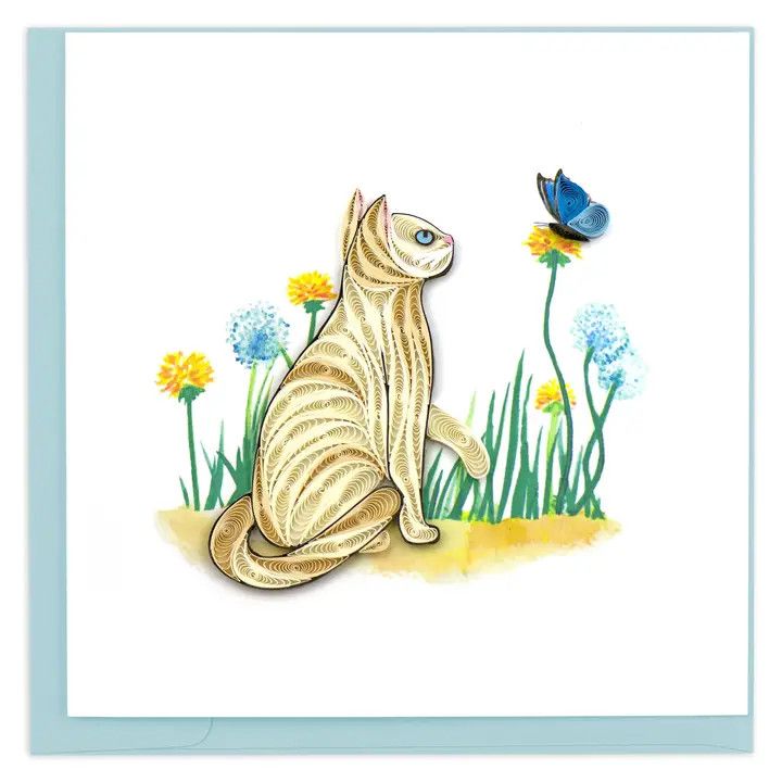 White Cat &amp; Butterfly Quilled Card