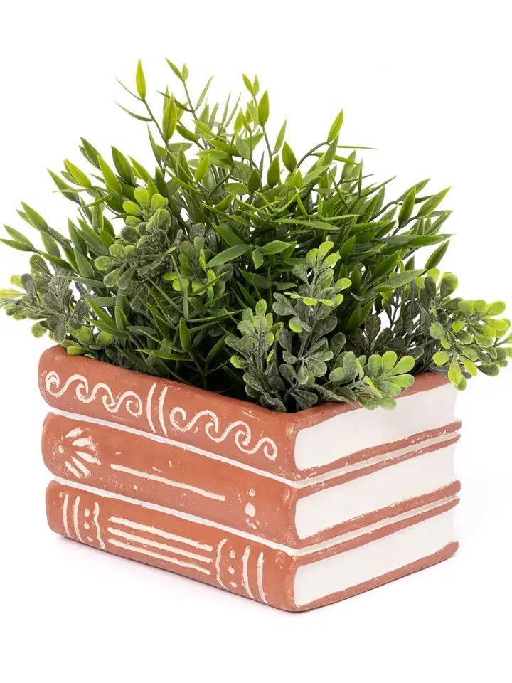 Vasanta Terracotta Stack of Books Planter