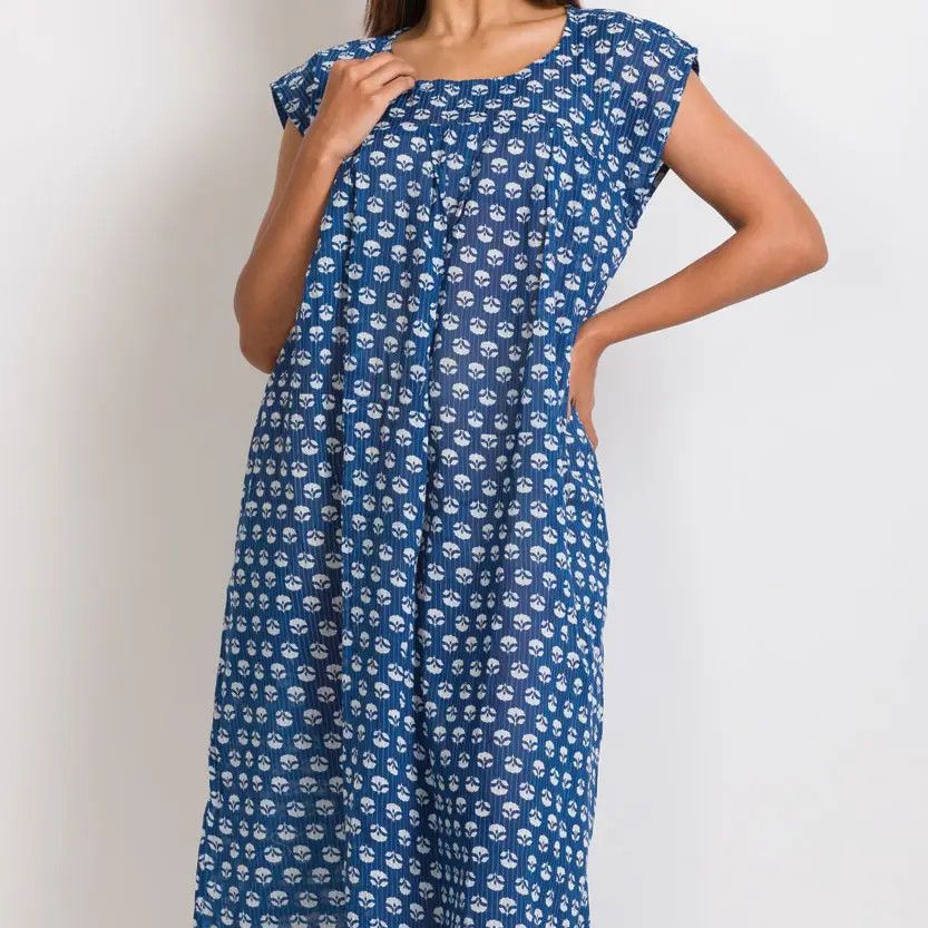 Ishani Cotton Caftan Indigo, Size: S/M