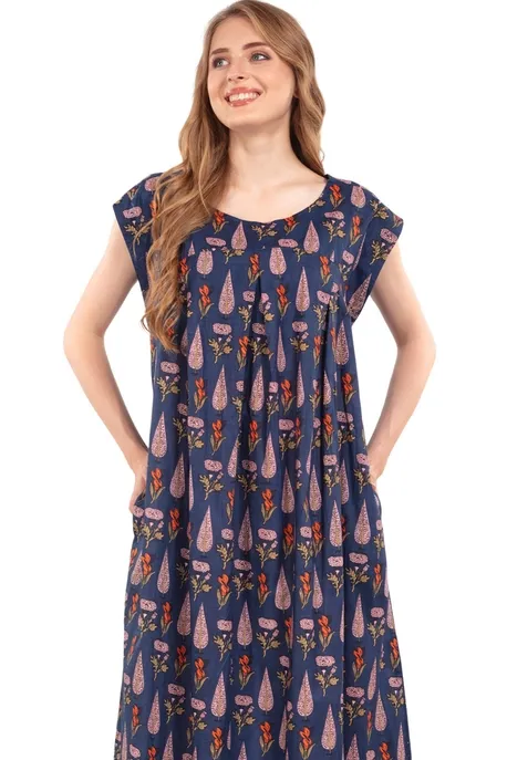 Ishani Cotton Caftan Navy &amp; Orange