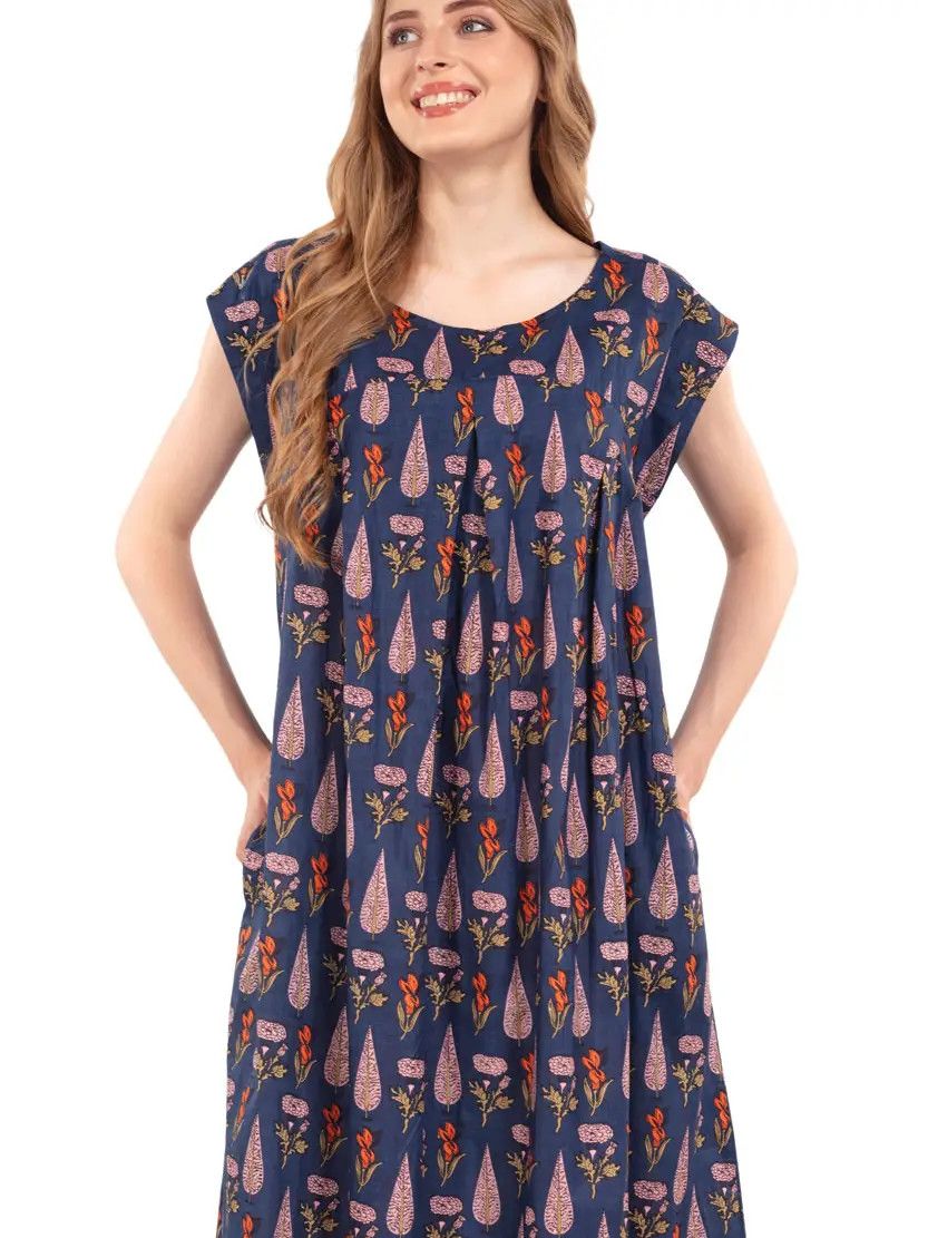 Ishani Cotton Caftan Navy &amp; Orange, Size: S/M