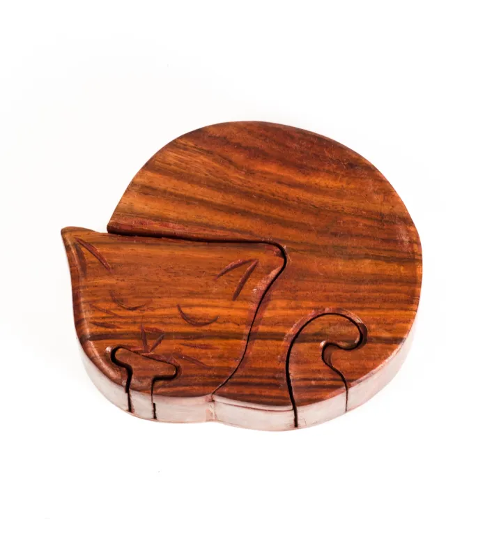Sheesham Sleeping Cat Puzzle Box