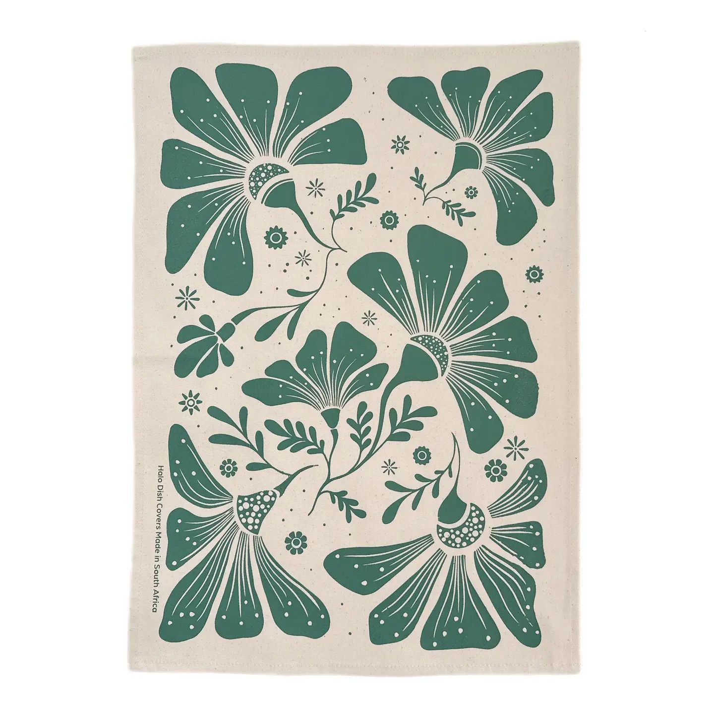 Retrobloom Screen Print Tea Towel Bottle Green