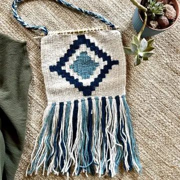 Woven Wool Wall Hanging in Blues