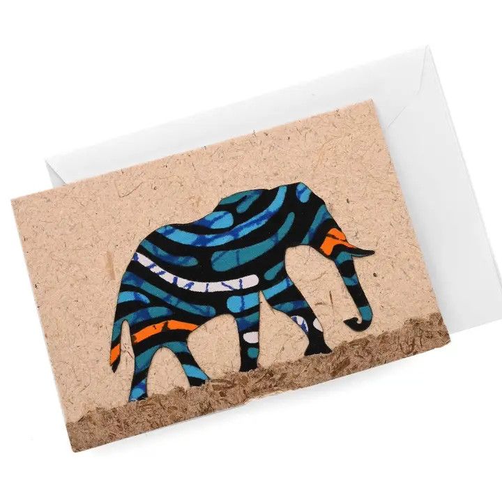 Colorful Kitenge Cloth Elephant Note Card