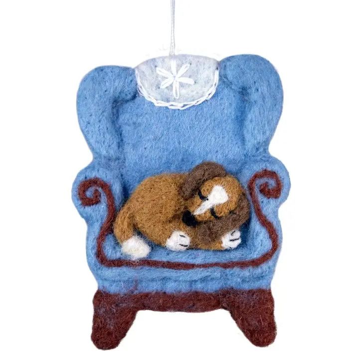 Dog Dozing Felted Ornament