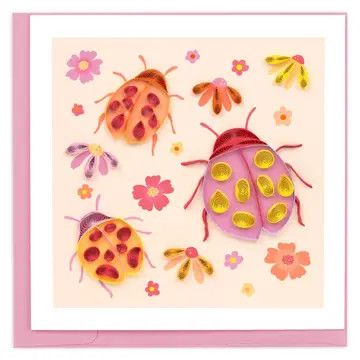 Ladybugs with Flowers Quilled Card