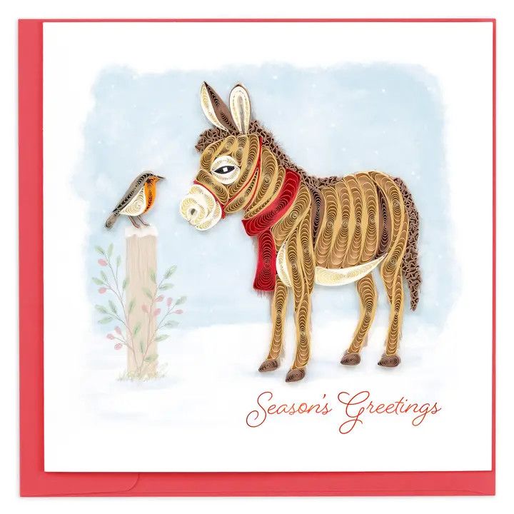 Winter Donkey &amp; Friend Quilled Card
