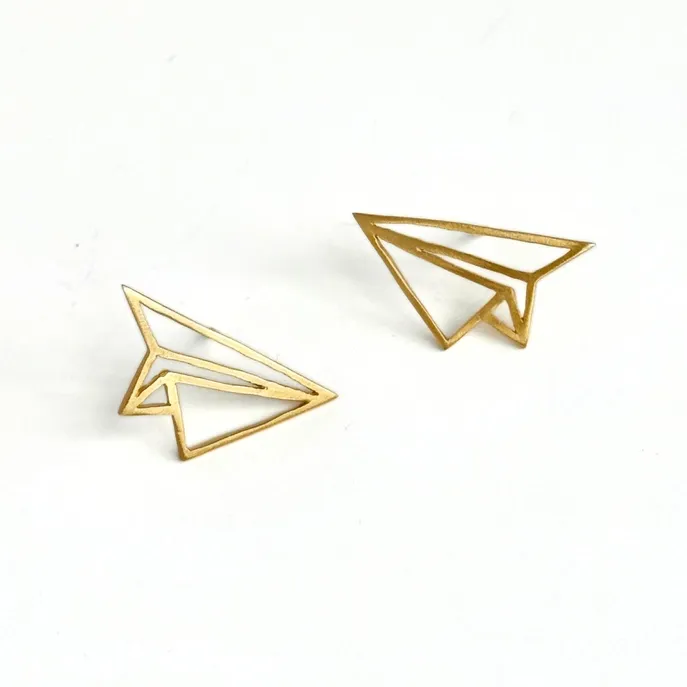 Paper Airplane Brass Stud Earrings