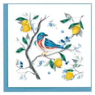 Bluebird with Lemons &amp; Blueberries Quilled Card