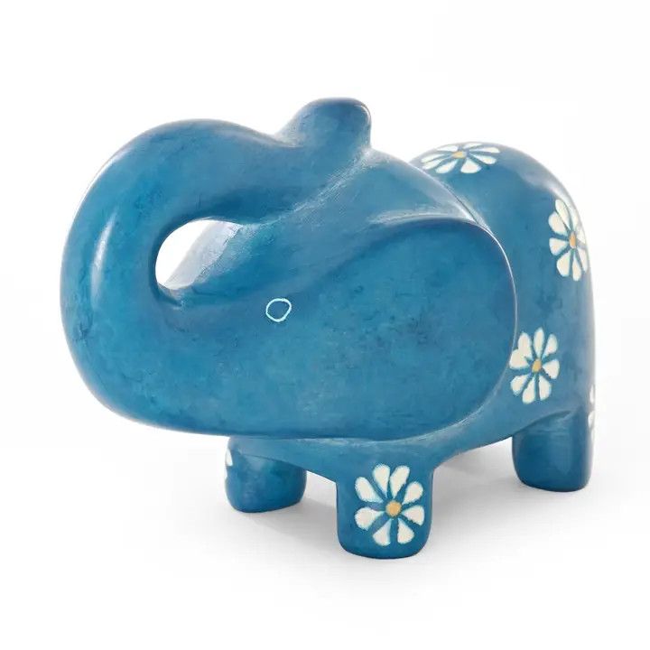 Soapstone Blue Daisy Elephant