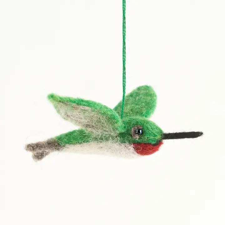 Ruby-Throated Hummingbird Felted Ornament