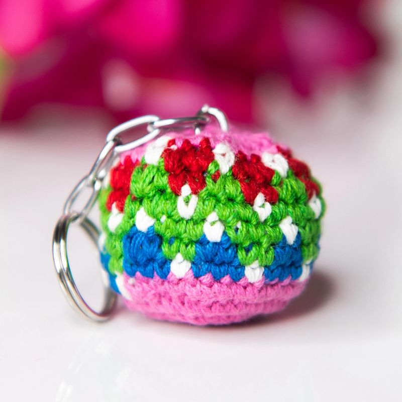 Crocheted Mini Footbag Keychain