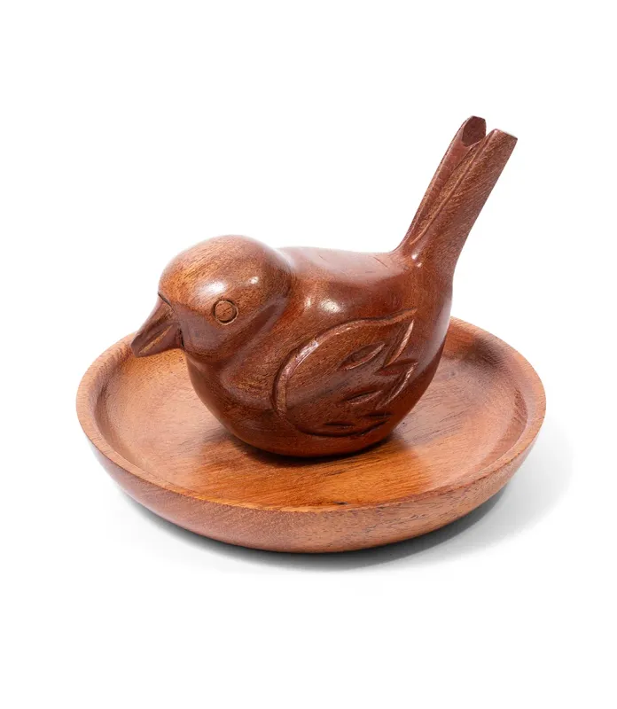 Acacia Wood Bird Ring Holder &amp; Jewelry Dish