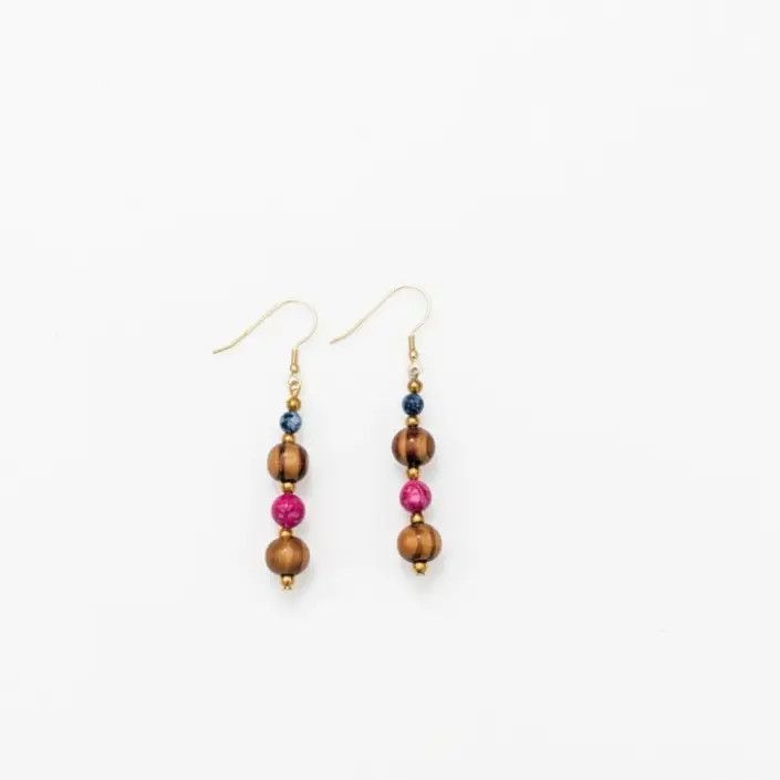 Natural Stone &amp; Wood Petunia Earrings