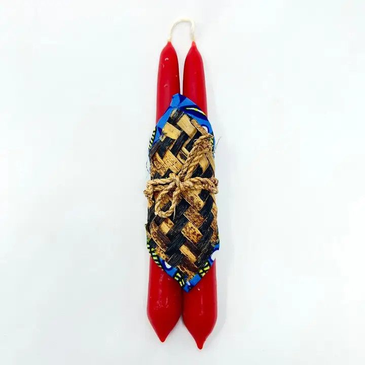 Pair of Red Beeswax Dipped Candles 7"