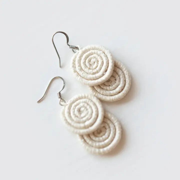 Basket Woven Kimwe Earrings White