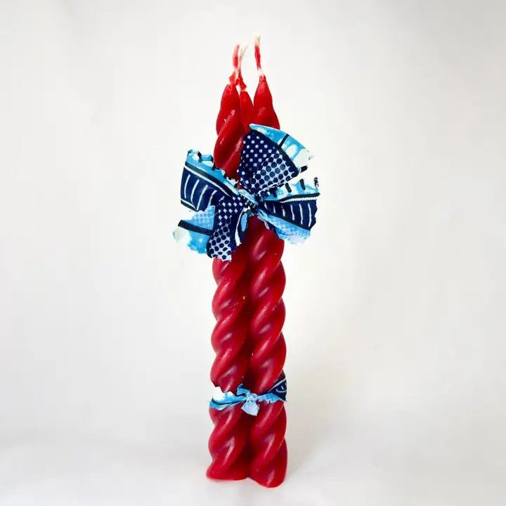 Twisted Taper Red Beeswax Candle Set of Three 7.5"