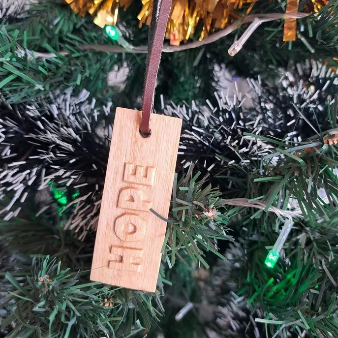 Handcarved Wooden Message Tag Ornament Hope