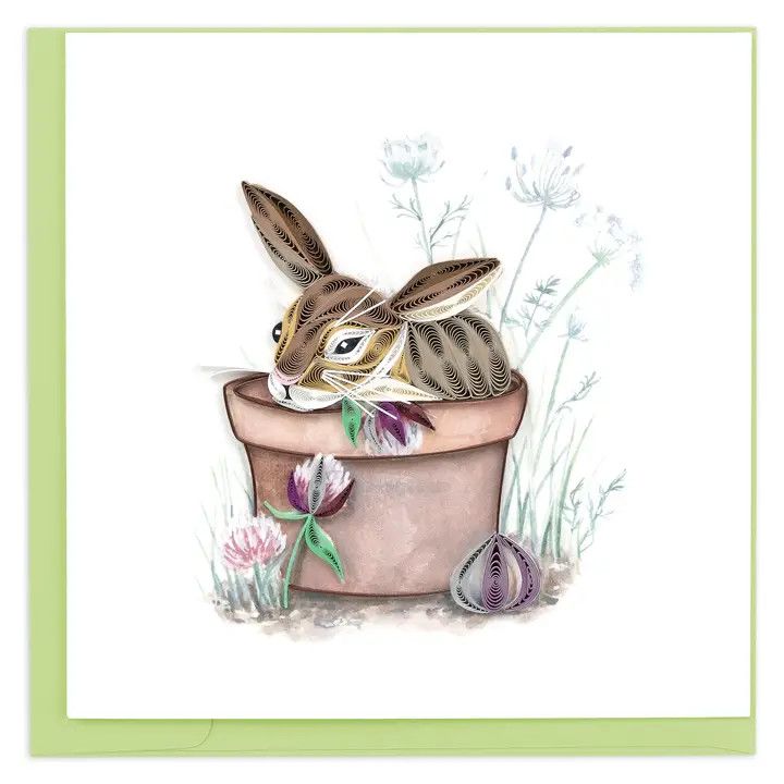 Bunny in Flower Pot Quilled Card