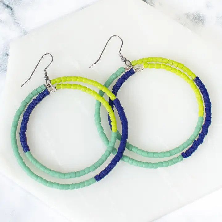 Recycled Glass Color Block Hoop Earrings