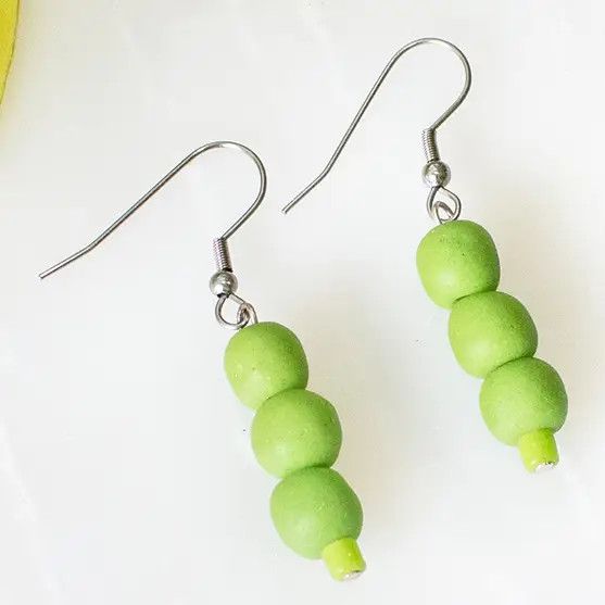 Recycled Glass Pearl Drop Earrings Lime