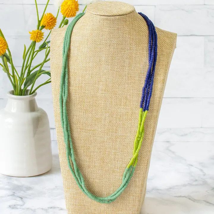 Recycled Glass Color Block Necklace