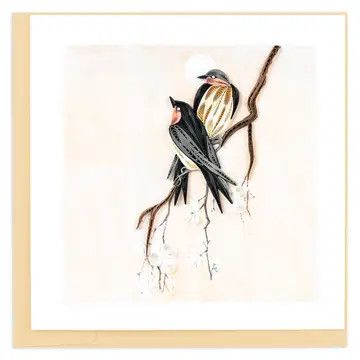 Swallows on White Flower Branch Quilled Card