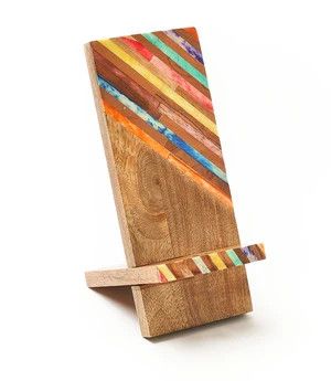 Multicolor Bone &amp; Wood Phone Stand