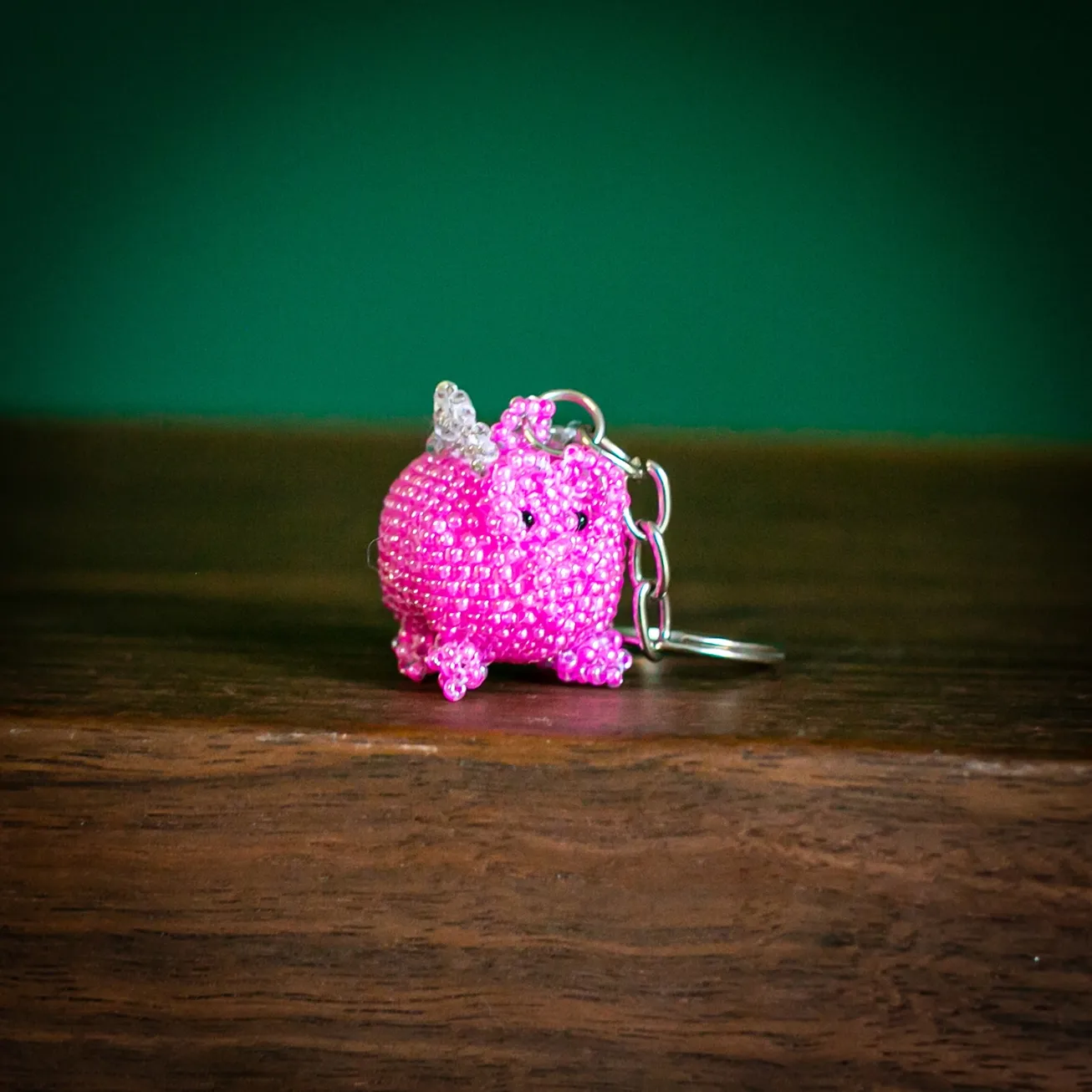 Beaded Flying Pig Keychain