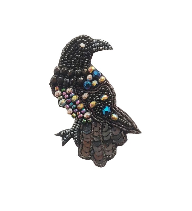 Beaded Raven Brooch