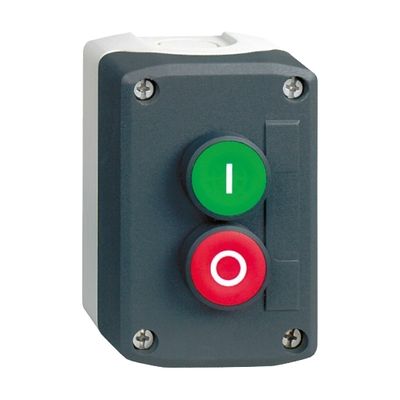 XALD213, Dark grey station XALD, 2 flush push buttons, Ø22, spring return, "I-O", 1NO+1NC