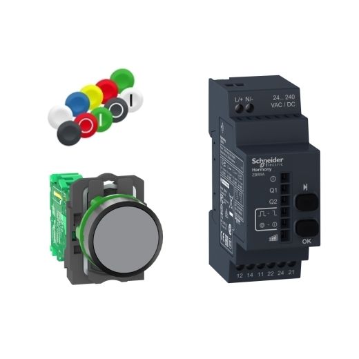 XB5RFA02, Pack Ø22 battery less push-button XB5, programable receiver, 24..240V AC/DC