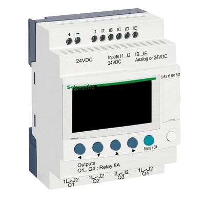 SR3B101BD, Modular smart relay SR3, clock, display, 10 I/O, 24V DC