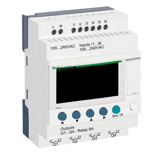 SR3B101FU, Modular smart relay SR3, clock, display, 10 I/O, 100..240V AC