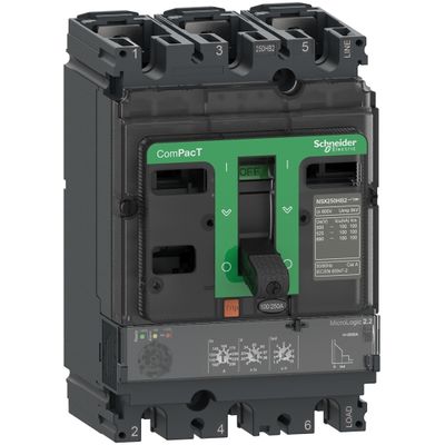 C10F34V100, MCCB, ComPacT NSX100F, 36kA/415VAC, 3 poles, Micrologic Vigi 4.2 trip unit 100A
