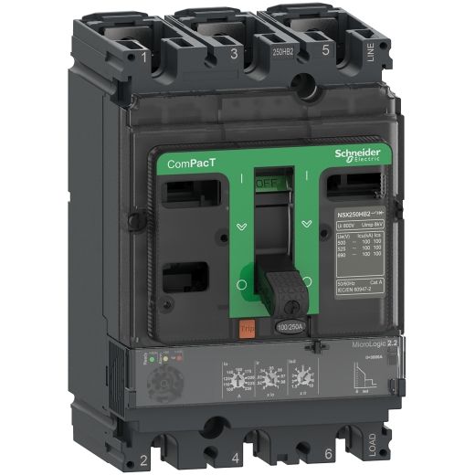 C16F32D160, MCCB, ComPacT NSX160F, 36kA/415VAC, 3 poles, MicroLogic 2.2 trip unit 160A