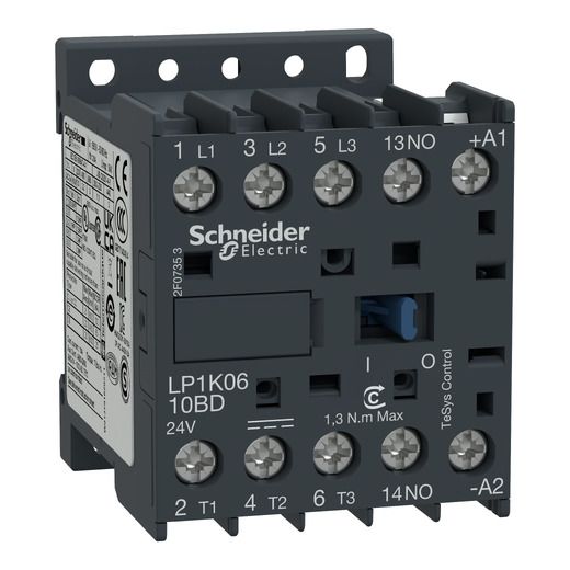 LP1K0910BD, Contactor TeSys K, 3P(3NO), AC-3 <=440V, 9A, 24V DC coil